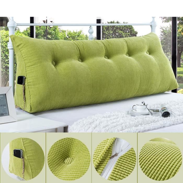 Coussin De Lecture Triangulaire XXL 200x50x20 Cm - Oreiller Dossier Lit Canapé - Soutien Ergonomique Dos Et Tête, Idéal Lecture, TV, Repos - Lime Argenté Élégant