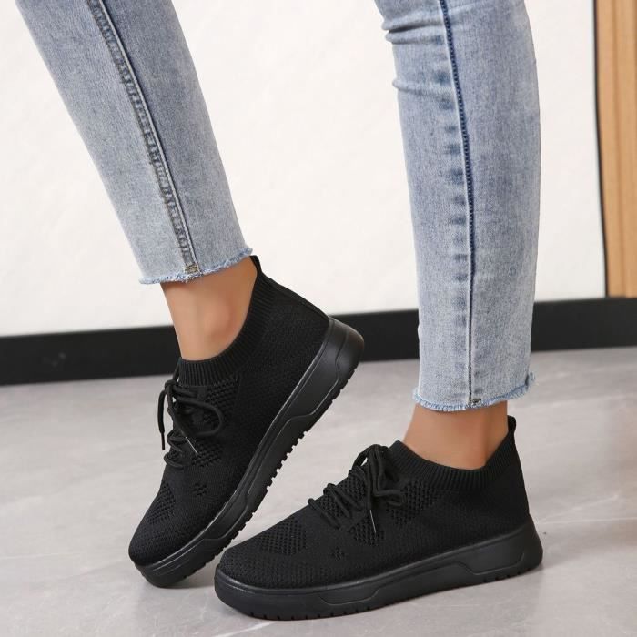 Baskets plateforme pour femmes Marque Mod le Noir Lacets