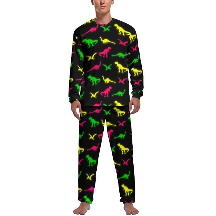 Ensemble Pyjama Enfant Garcon Dinosaure Animal sous Vetement garçon Thermique Hiver Tee Shirt Manche Longue col Rond étoile Dessin animé Pantalon Vetement de Nuit Automne (Yellow, 6-12 Months