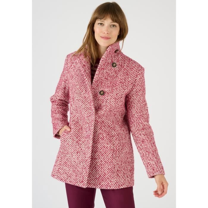 Damart Manteau mélange laine chiné doublé Thermolactyl Rose