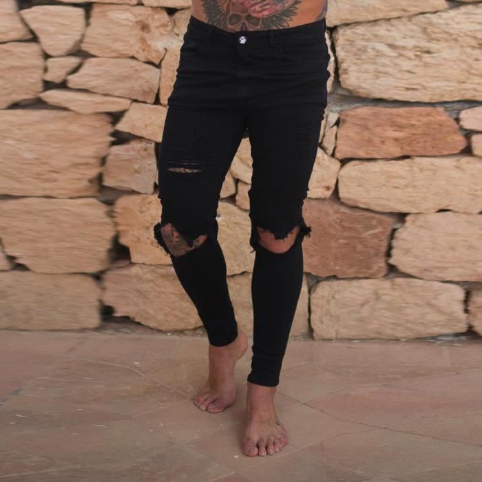 Jean noir homme on sale dechire