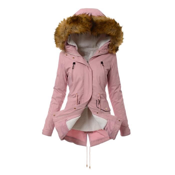 Manteau Long Femme Avec Col En Fourrure - Doublure Chaude - Coupe Loose - Pour Hiver - Plusieurs Coloris Unis