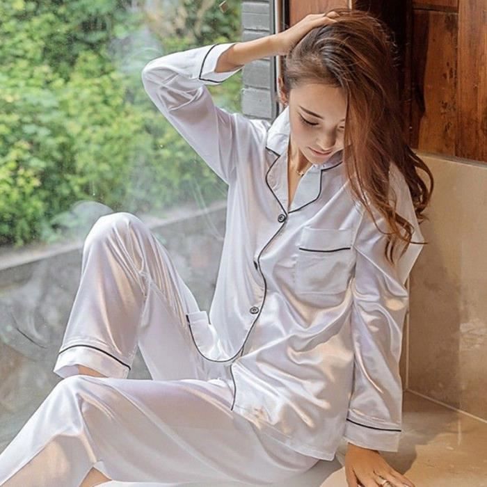 Pyjamas en soie pour femmes,Pyjama en Satin et soie pour femmes
