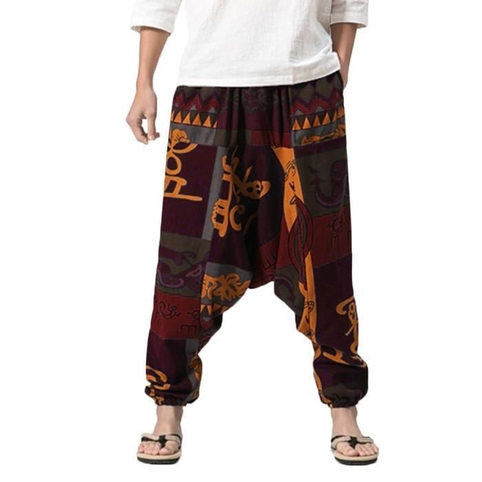sarouel pour hommes coton lin festival baggy boho pantalon multicolore9963