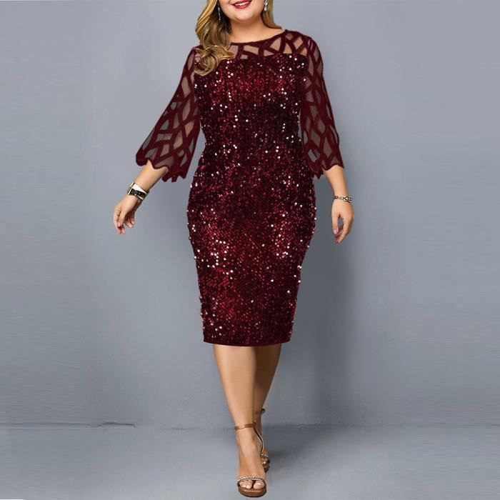 Robe Femme Robe de Soir e Grande Taille Paillettes Robe Rouge