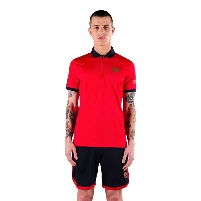 t-shirt hydrogen half zaip tech - homme - rouge - xs - tennis - manches courtes - respirant