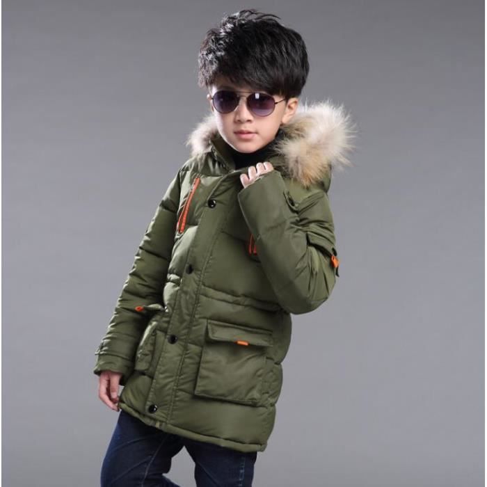 Doudoune pour Garcon Veste d hiver avec Capuche Doudoune Manches Longues Enfant Manteau Chaud C Vert Cdiscount Pret a Porter