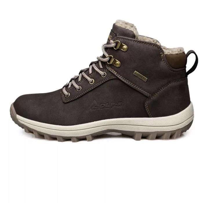 Bottines en cuir fendues pour hommes Chaussures de neige chaudes en peluche Marron A lacets