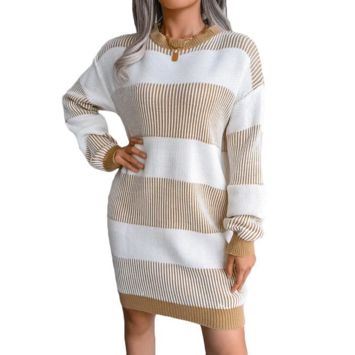 Hotouch Robe tunique élégante pour femme - Col rond - Manches 3/4