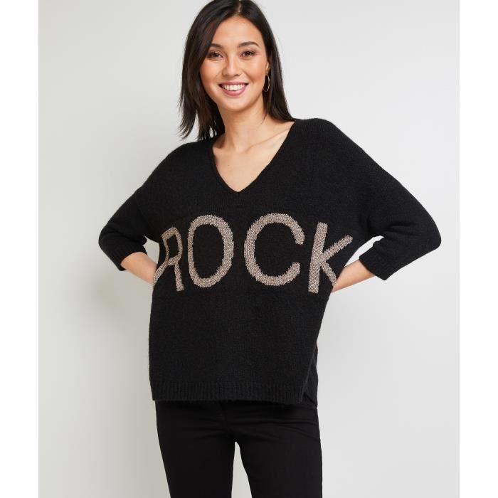 GRAIN DE MALICE Pull loose Rock femme Black Cdiscount Pret a Porter