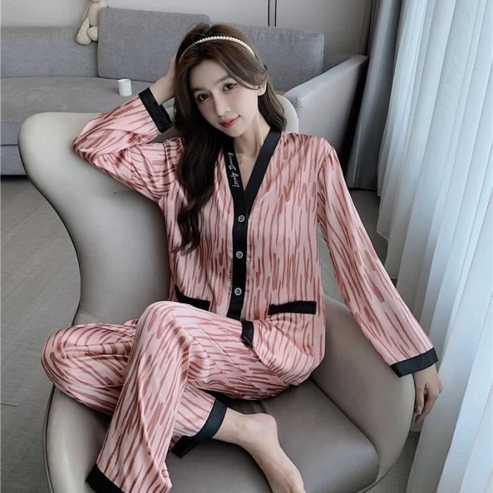 Pyjama Pyjama de luxe leger a manches longues pour femme deux pieces vetements de maison en soie Sexy grande taille C609289565 Blanc Cdiscount Pret a Porter