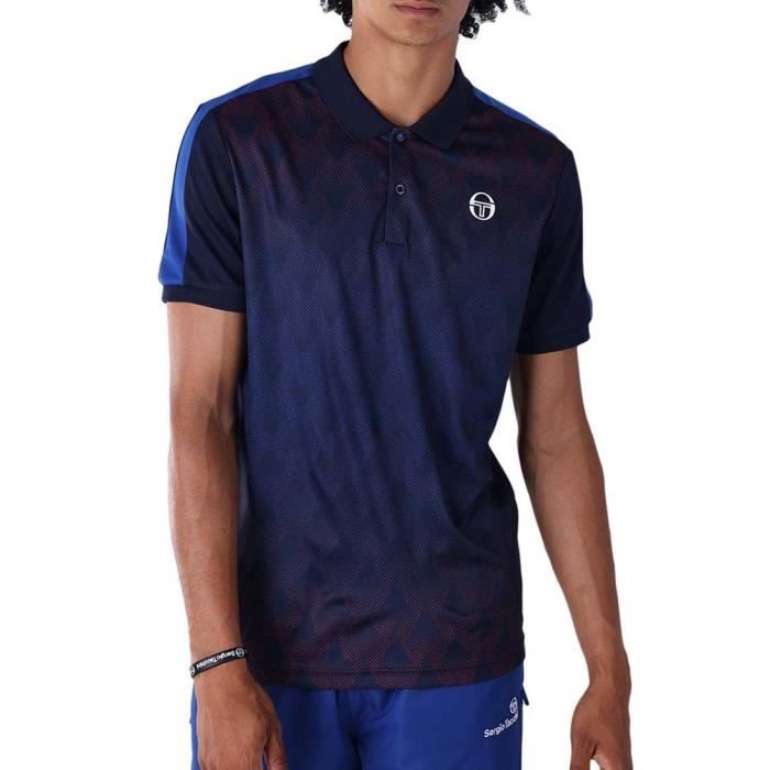 Sergio Tacchini Master Maglietta Uomo Girocollo – Blu Marittimo/gardenia, 100% Cotone, Riga Sul Petto - 2