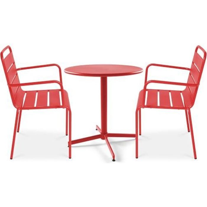 Ensemble table de jardin bistrot rabattable et 2 fauteuils - Acier - Palavas - Rouge