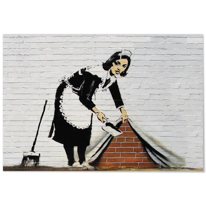 Reproduction Toile/Cadre Banksy 'La Femme De Ménage' - Art Urbain Street Art Prêt à Accrocher