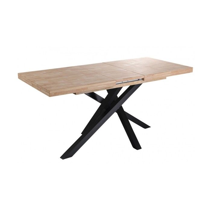 Table à manger rectangulaire extensible en bois coloris chêne / pieds noir - Longueur 140 -220 x profondeur 90 x hauteur 76 cm Table à manger rectangulaire extensible en bois coloris chêne / pieds noir - Longueur 140 -220 x profondeur 90 x hauteur 76 cm