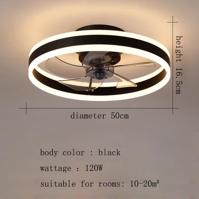 Ventilateur Plafond Silencieux Qiaomao 75W Avec Lumière LED – 6 Anneaux Dimmable, Télécommande + APP, 6 Vitesses, Réversible, Noir