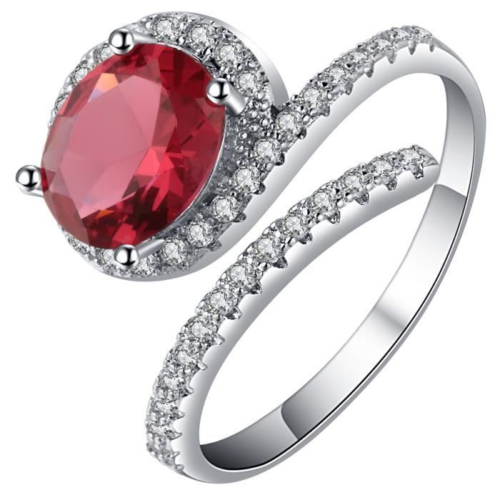 Smile Ykk Bague Rouge Femme Argent 925 Cristal Anneau Ouverte Pour