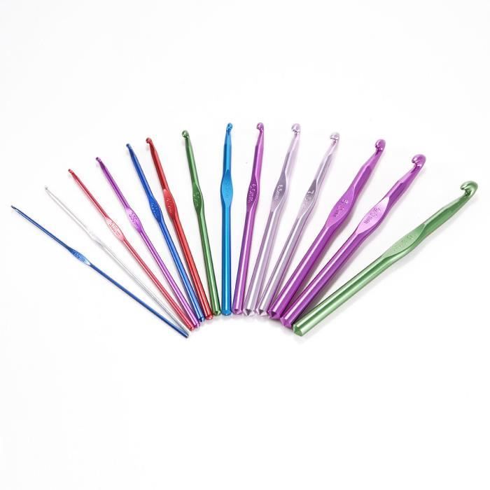 LOT 14 AIGUILLES CROCHETS TRICOT LAINE ALU 210 mm MULTICOLORE 16cm