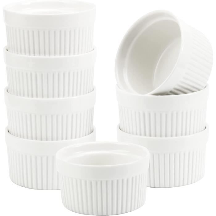 8 Ramequins En Porcelaine Blanche - 226,8 G (8 Oz) - Pour Four, Micro-ondes, Lave-vaisselle