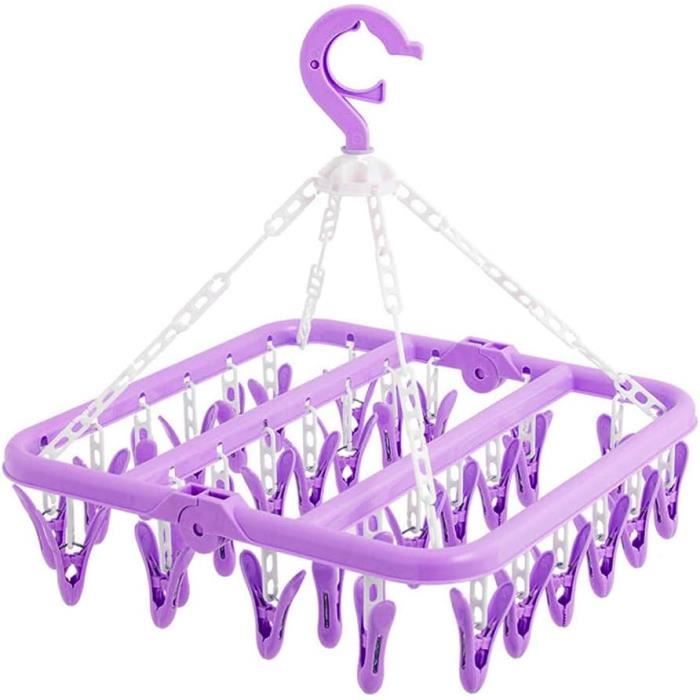 Étendoir à Chaussettes 32 Pinces – Séchoir Suspendu Pliable Pour Chaussettes, Sous-vêtements, Linge Bébé & Petits Vêtements