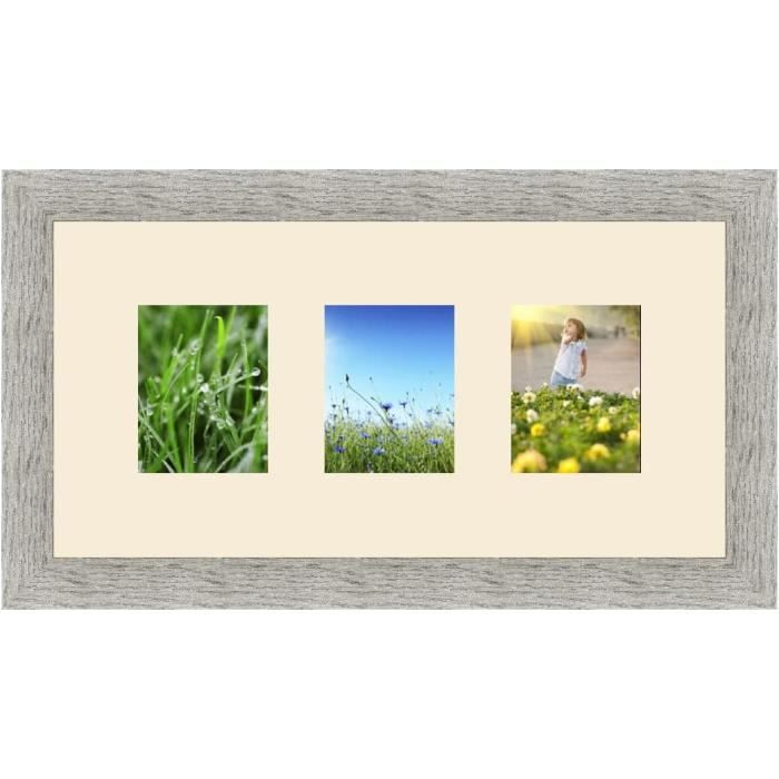 Cadre Photo Pêle-mêle 5 Photos 13x18 - Format 18x100 Cm, Passe-partout Ivoire, Cadre Bois Beige - 6