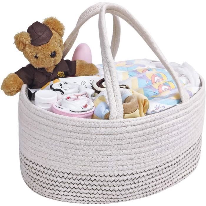 Panier à Linge En Corde De Coton 105L,Panier De Rangement Tressé En