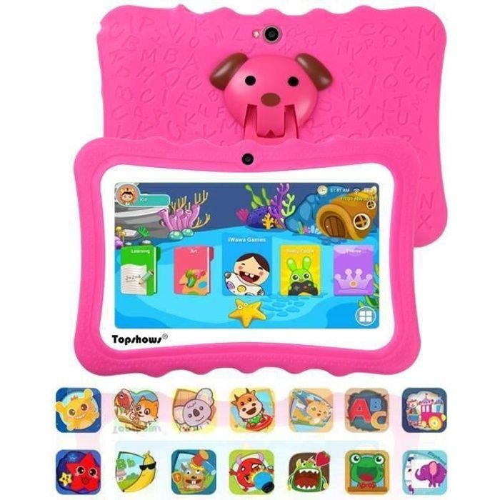 Tablette tactile Enfants 16Go -TOPSHOWS 7''HD Tablette Éducative Enfants -RAM 1Go -Quad Core -Android -Rouge
