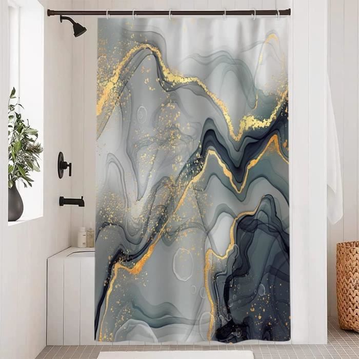 Rideau De Douche 180x200 Cm Gris Fleuri - Tissu Polyester Imperméable, Ourlet Lesté, Avec 12 Crochets