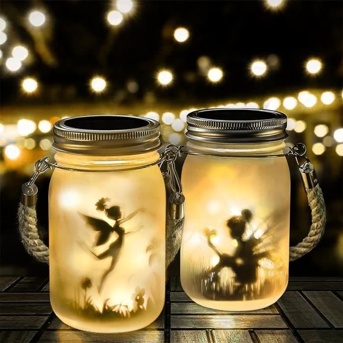 2 Pièces Lanterne Solaire Papillon Dans Bocal - Lampe Suspendue LED Jardin Étanché IP44