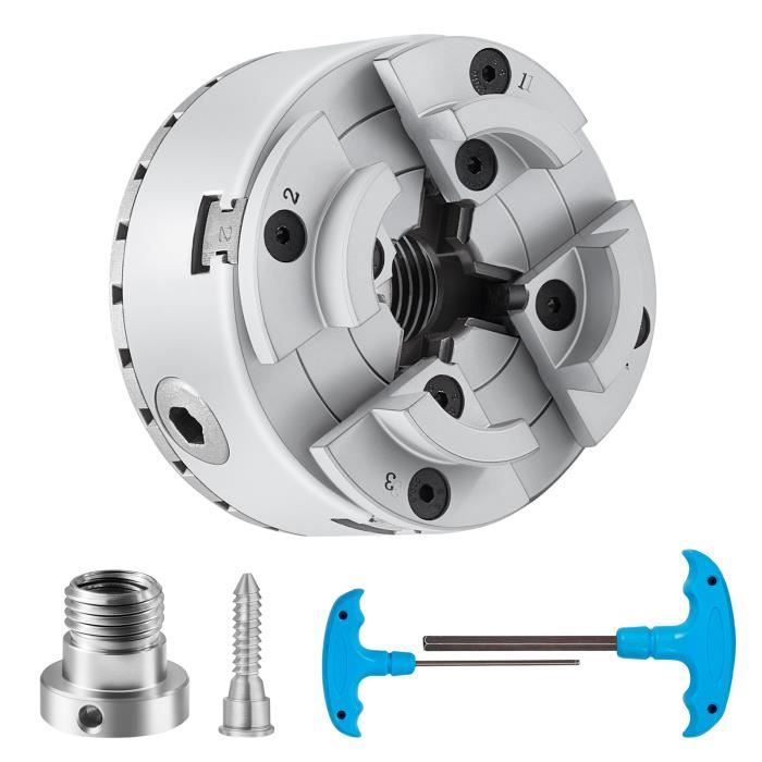 Mandrin tour a bois - VEVOR - VEVOR Mandrin de Tour à 4 Mors KP96 Auto-Centrage pour Meulage Fraisage avec Clé en T et Accessoires