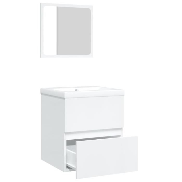 RUIDA Armoire lavabo de salle de bain bassin et miroir Blanc brillant