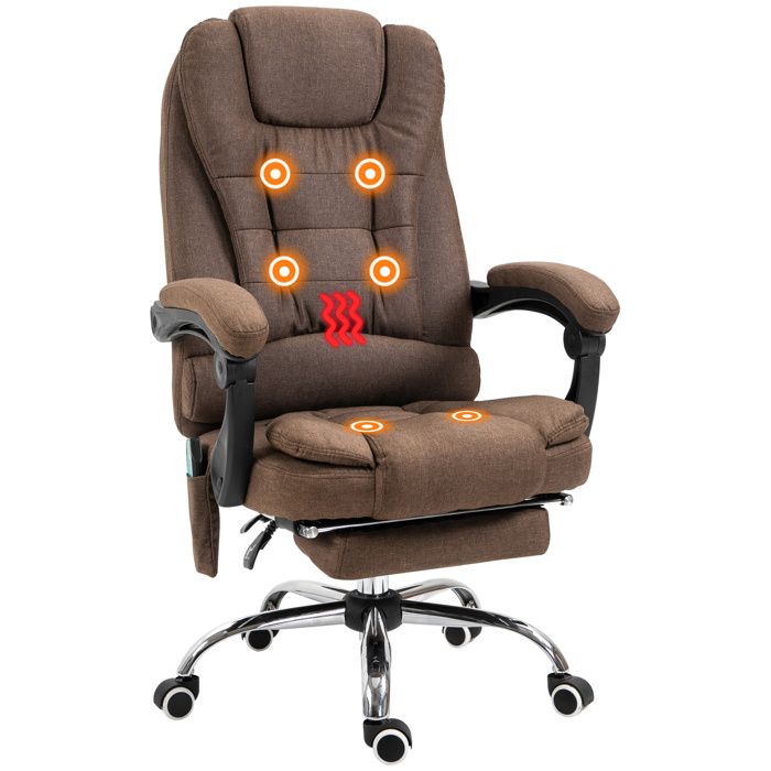 Vinsetto - Fauteuil de bureau - Revêtement en lin (100% polyester) - 65x70x119cm - Marron