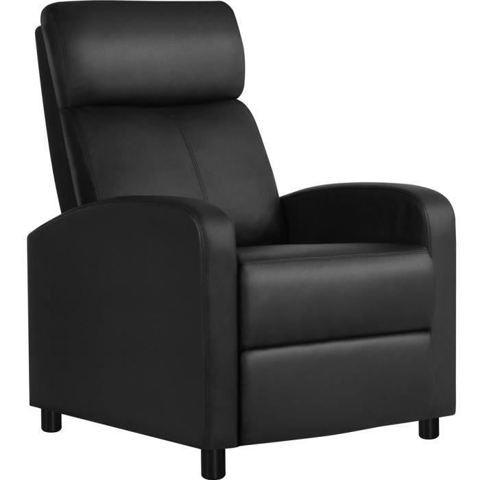 yaheetech fauteuil de relaxation chaise de détente siège de canapé rembourré avec repose pied noir-similicuir