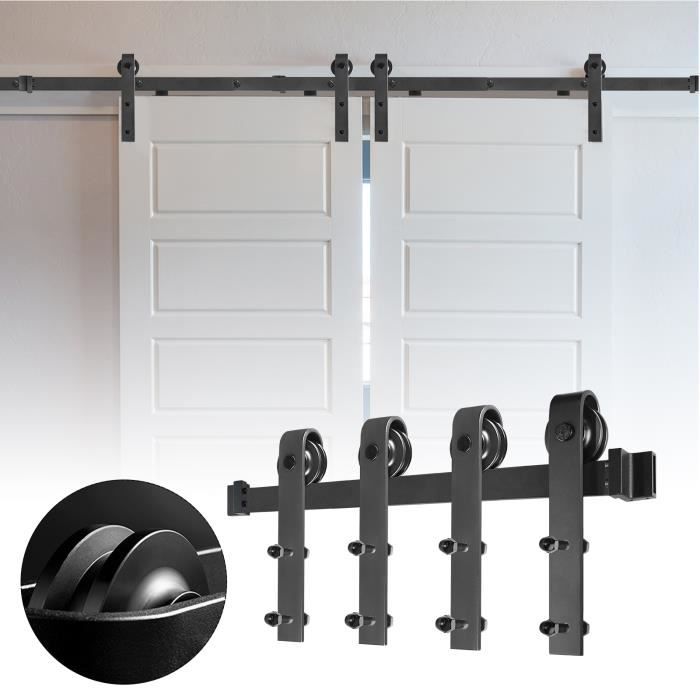 Rail de porte coulissante de 366cm - Kit de rails pour portes coulissantes portes coulissantes - Kit de ferrures en acier au carbone
