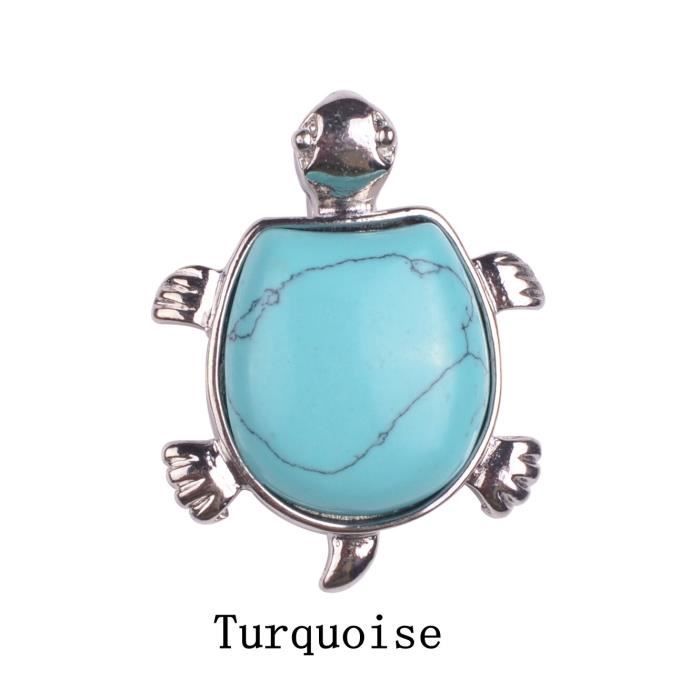 2018 femmes chandail chaîne collier pierre naturelle tortue cristal pendentif colliers bijoux vêteme --Turquoise