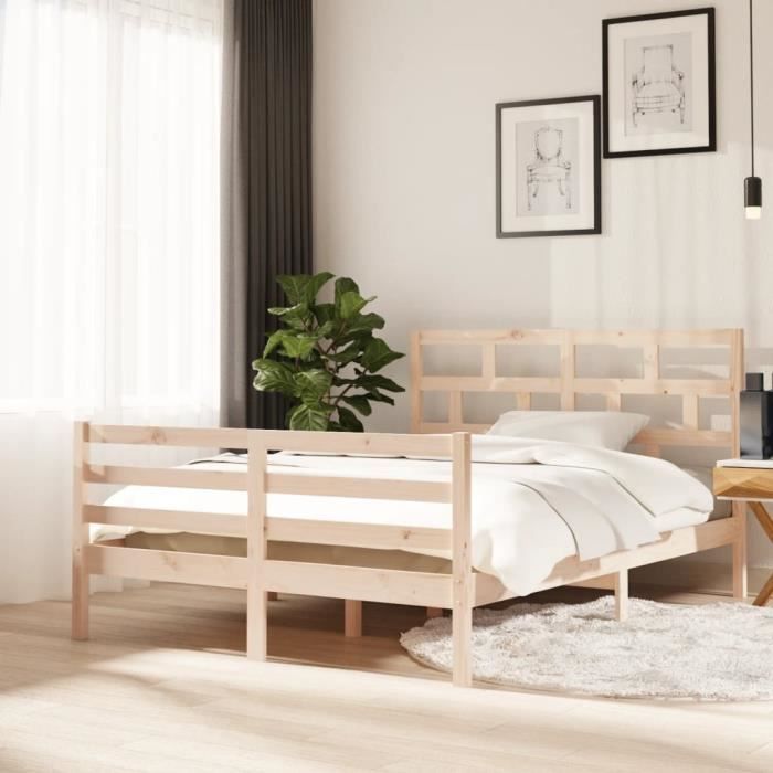 cadre de lit en bois massif 140x200 cm - zjchao - campagne - avec sommier à lattes