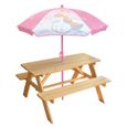 Table pique-nique Licorne en pin avec parasol - FUN HOUSE - H.53 x l.95 x P.75 cm - Pour enfant-1