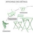 Salon de jardin bistro pliable - table carrée dim. 60L x 60l x 71H cm avec 2 chaises - métal thermolaqué vert d'eau-1