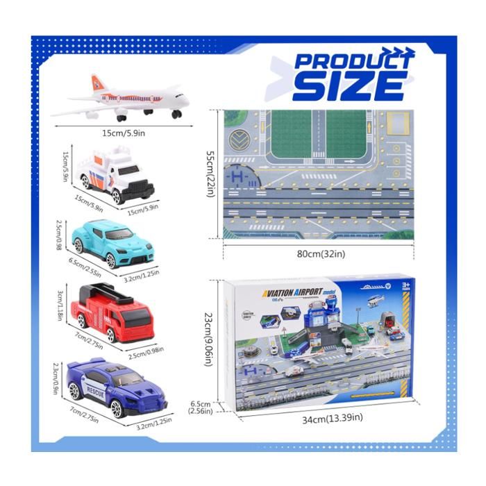 Kit Aéroport – Tapis 80x55 Cm, Avions, Hélicoptère, Véhicules, Panneaux – Cadeau Enfant 3-8 Ans