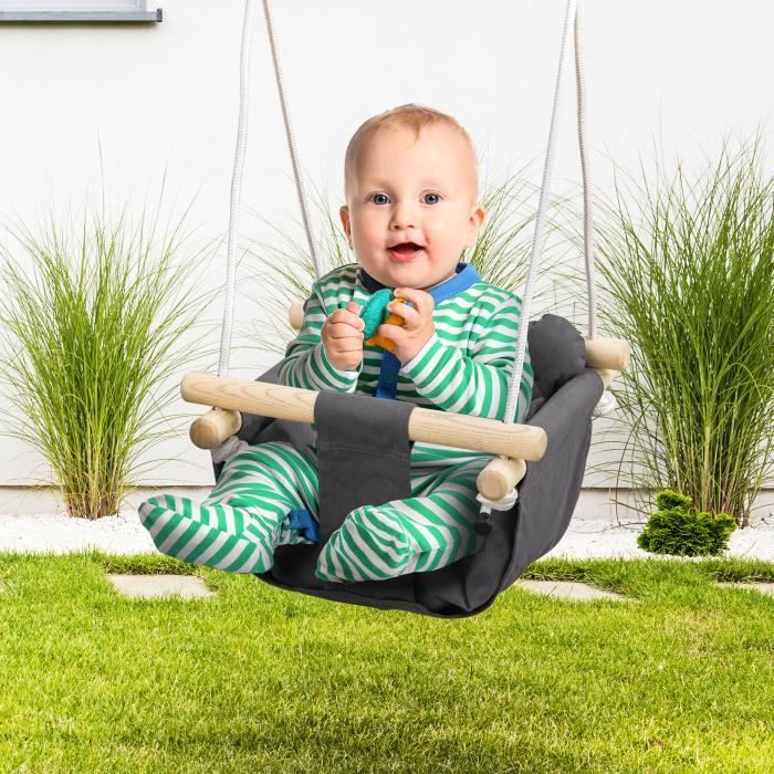 Balançoire bébé enfant siège bébé balançoire réglable barre sécurité  accessoires inclus coton bleu blanc