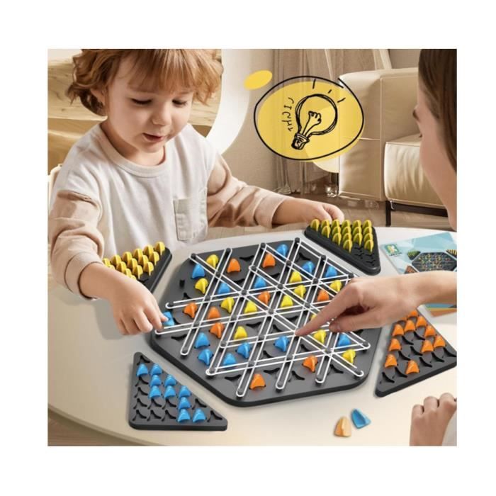 Jeu D'Échecs Triangulaire En Chaîne – Jeu De Stratégie Pour 2 Joueurs Avec Plateaux, Élastiques Et Jetons, Parfait Pour La Famille, Dès 4 Ans