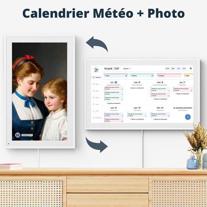 Silvergear® Cadre Photo Numérique 15,6 Pouces | Écran FHD Tactile Avec WiFi | 32 Go De Stockage | Grand Format Cadre Numérique Avec Prévisions Météo & Musique | Cadres Photo Numérique Moderne