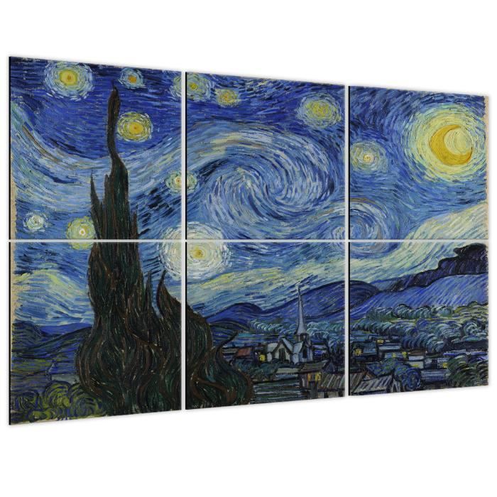 Legendarte Tableau Multi Panneaux Nuit Etoilee Vincent Van Gogh cm. 100x150 6 panneaux Cdiscount Maison