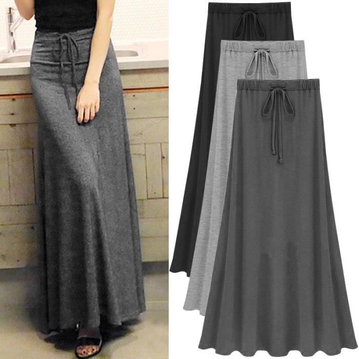Jupe Jupe trapeze taille elastique longue Slim ample fendue grande taille jupes tricotees OLV1080 Type Black Blanc Cdiscount Pret a Porter