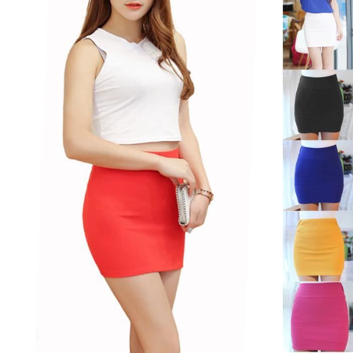 Jupe Mini jupe crayon taille haute pour femmes nouvelle mode d ete Sexy couleur unie pour bureau women skirt A Blanc Cdiscount Pret a Porter