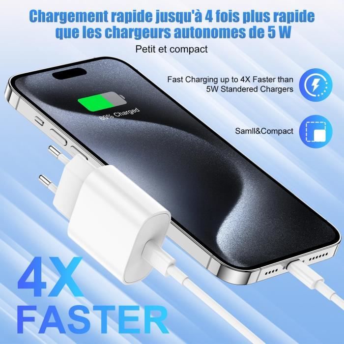 Chargeur Blanc Rapide 20w + Cable Usb C Pour Iphone 17 / 16 / 16e / 15 / Pro / Plus / Pro Max / Air - Little Boutik® à Prix