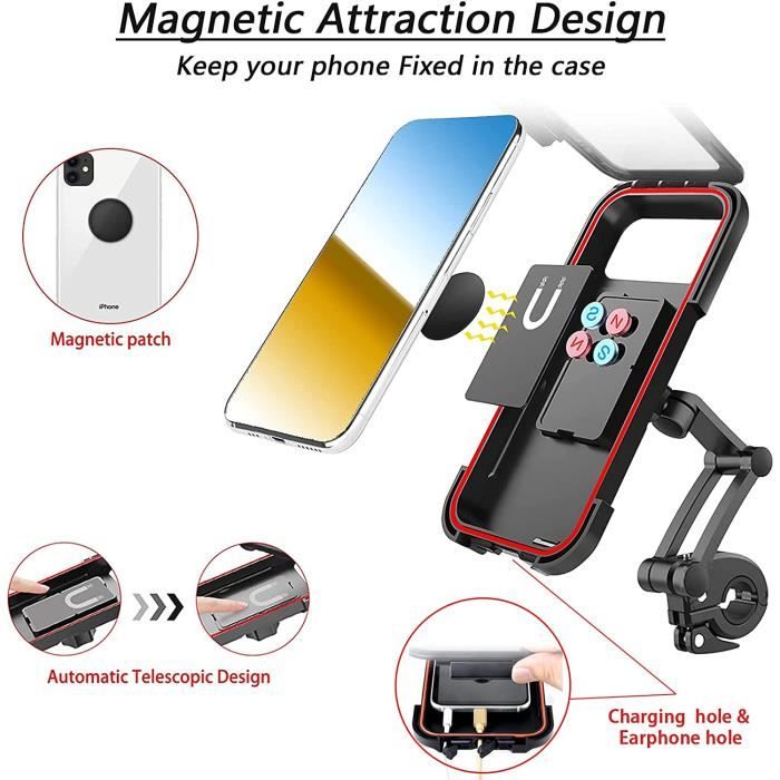 Support Téléphone Moto Étanche Tactile - Rotation 360° Avec Pare-Soleil, Ultra Résistant Pour VTT, Scooter, Moto - Compatible 6,4 Pouces