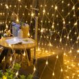 Filet Rideau Lumineux Extérieur Solaire 6 x 4m Guirlande lumineuse avec 8 modes pour Noël, Halloween, Jardin, Blanc Chaud -2
