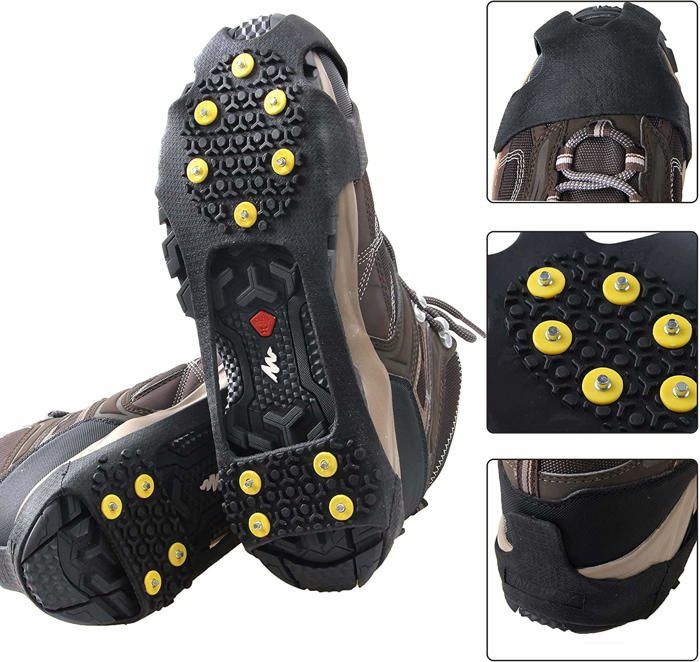 10 Crampons Antidérapants Pour Chaussures – Traction Maximale Neige & Glace, Pour Marche, Randonnée, Pêche Sur Glace (Taille S)