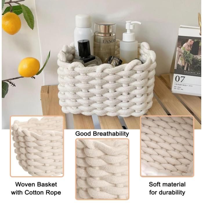 Panier Tissé En Corde De Coton, Empilable, Blanc/jaune, Pour Salle